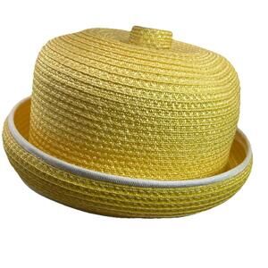 Women’s Vintage Yellow Straw Hat Union Made USA Retro Summer Boater Style